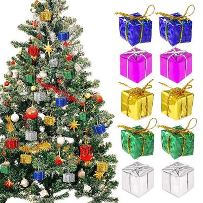 12 Stück Weihnachtliche Glänzende Mini-Boxen Ornamente Miniatur-Geschenkbox Hängende Dekorationen für Weihnachten Geburtstag Hochzeit Feiertagsparty Gastgeschenke