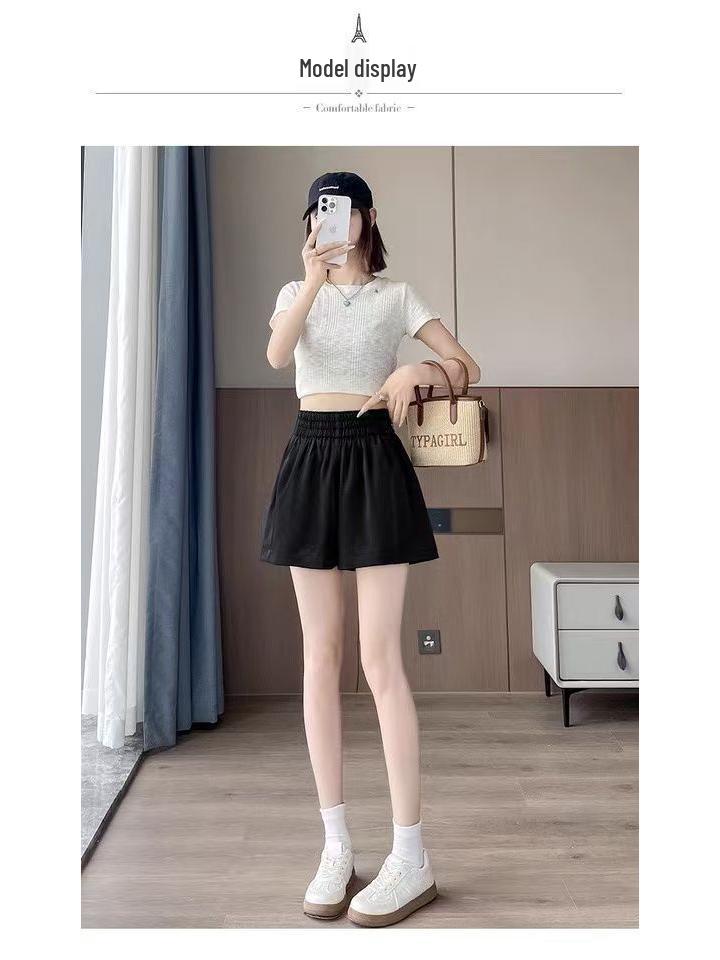Women's High-Waist Ice Silk Acetate Shorts: Summer 2026 A-line Wide-Leg, Slimming, Loose Casual Pants