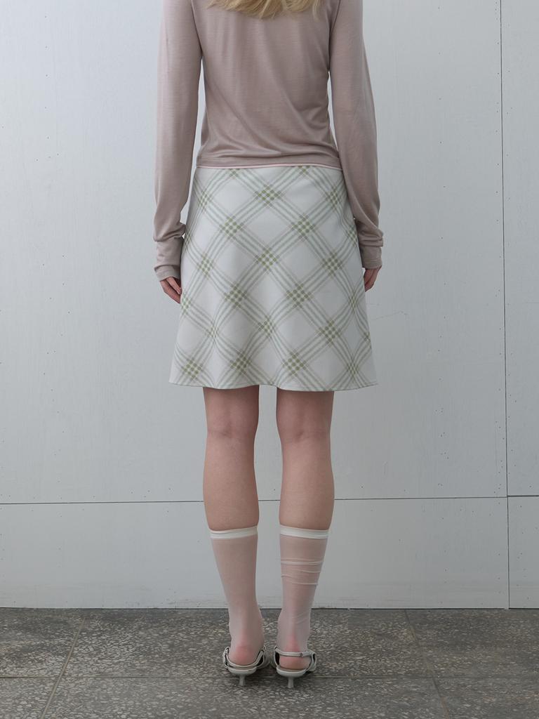 Gijun Essential Check Mini Skirt Olive Green
