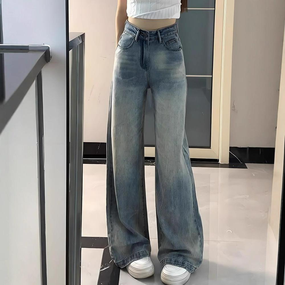 Comfortable High Waist Design Niche Wide Leg Jeans Women Autumn Washed Loose Skinny Hundred Straight Long Pants Jeans for Women Long Denim Pants