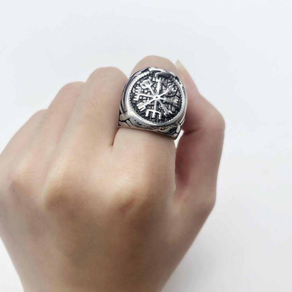 Viking Thor's Hammer Stainless Steel Punk Runic Ring for Men
