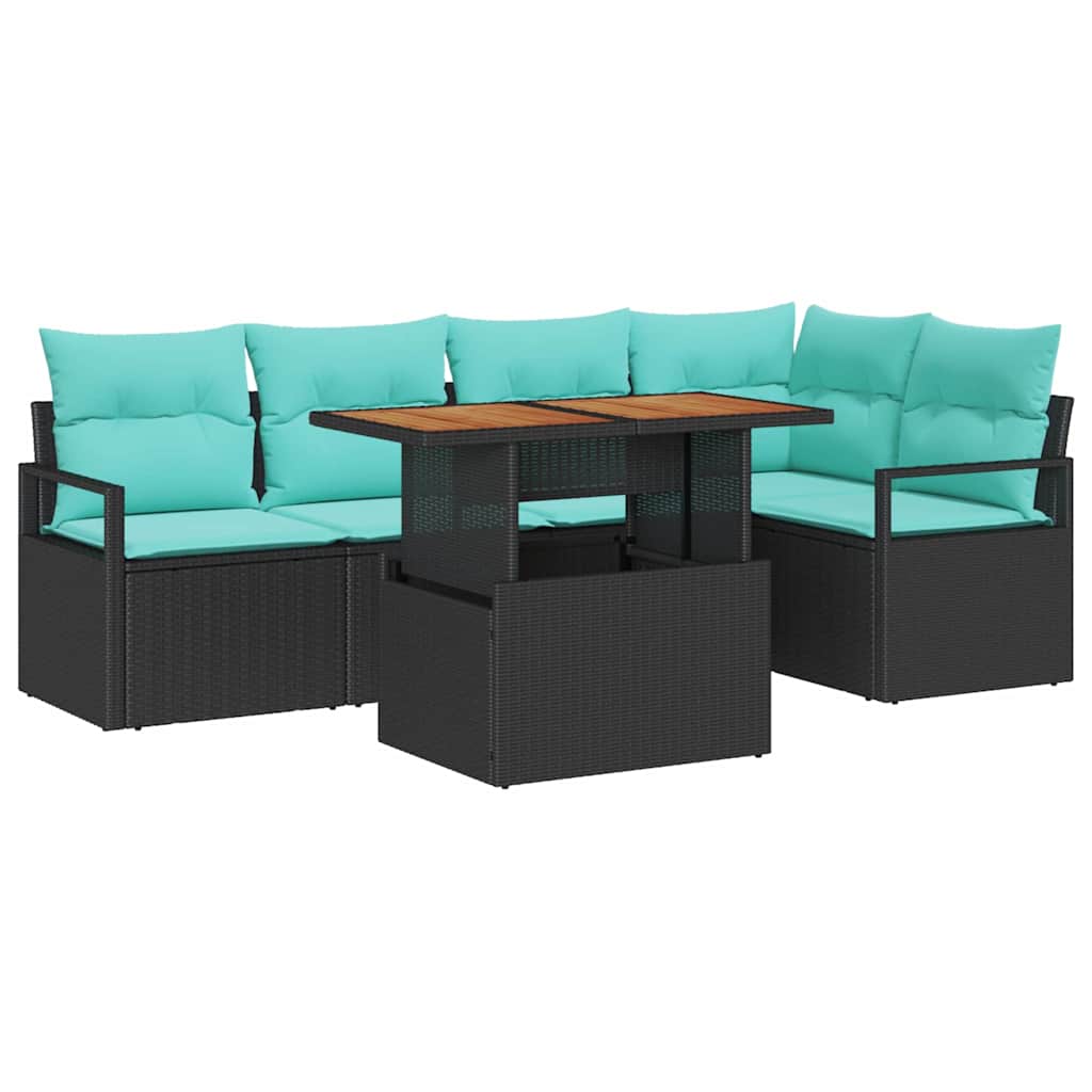Garden Dining Set with Cushions 6 pcs Black and Teal