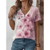 Camiseta casual de verano para mujer con cuello en V y manga corta, con estampado 3D de moda, adecuada para salir o para estar en casa