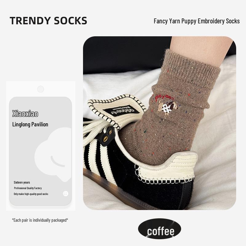 

Женские шерстяные носки до середины икры: Слабокрученая пряжа, Вышивка щенка, Бесшовная и дышащая, Осенне-зимний мультяшный дизайн One Size (Individually Packaged)