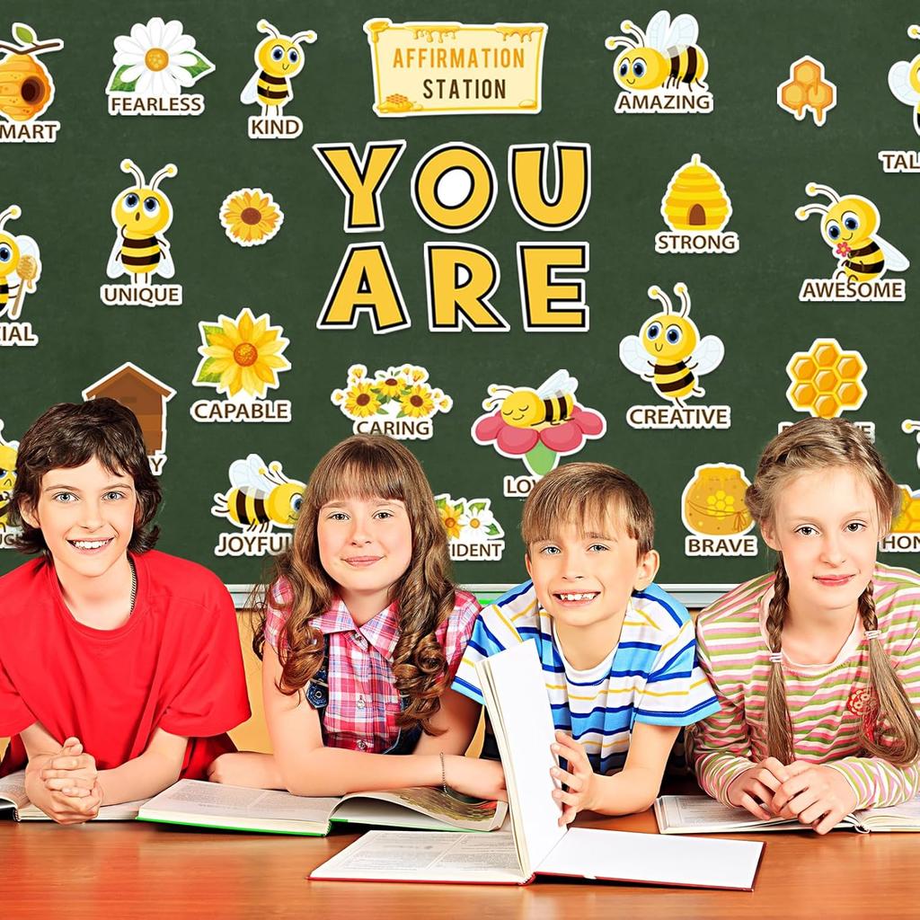 Bee Motivational Bulletin Board Decorations Positive Affirmation Posters Summer Sunflower Bee Hive Cutouts for Back to School Classroom Wall Decor