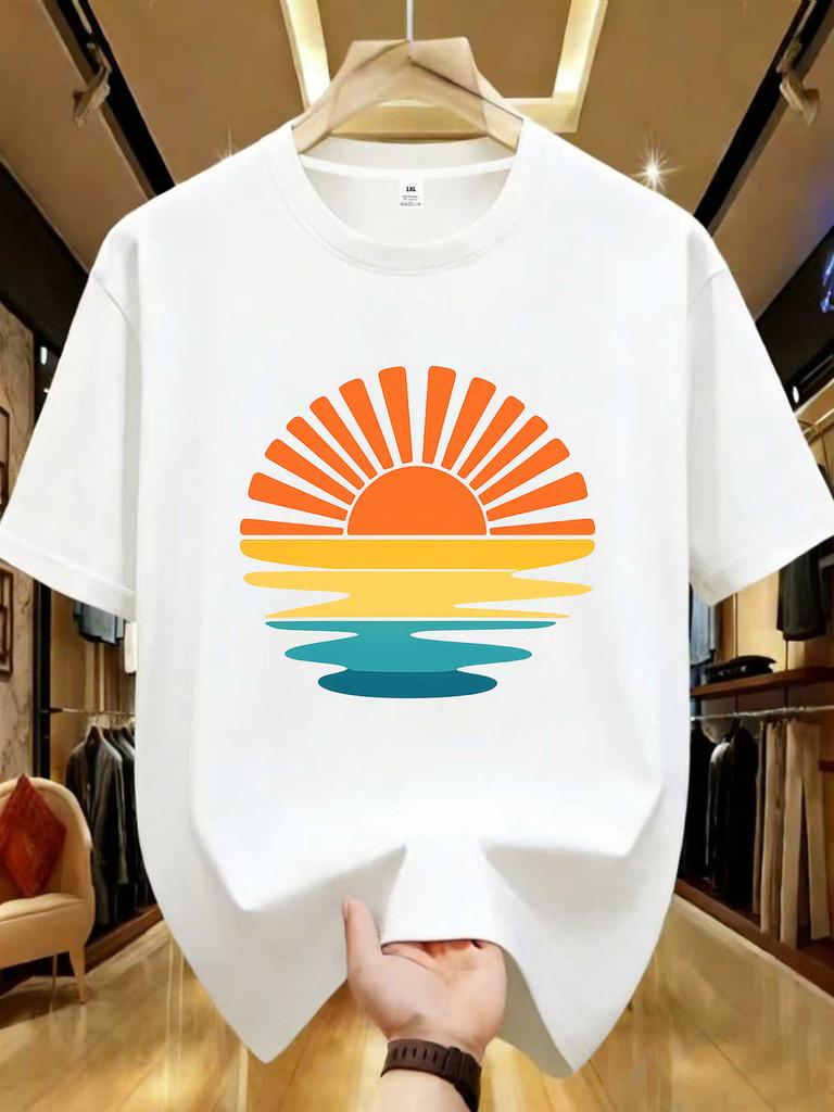 Wds01222sunrise Printing Plus Size Unisexs Round Neck Tshirt Summer Casual Street Fashion Unisexs Joker Short Sleeve Tshirt
