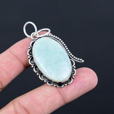 Womens Day Sale Sterling Silver Oval Amazonite Gemstone Trendy Pendant Jewelry