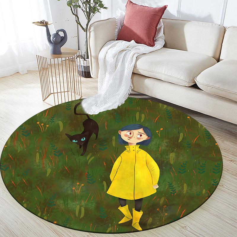 Coraline2 Round Area Rug,Carpet Rug for Living Room Bedroom Sofa Playroom Decor,Non-slip Floor Mat