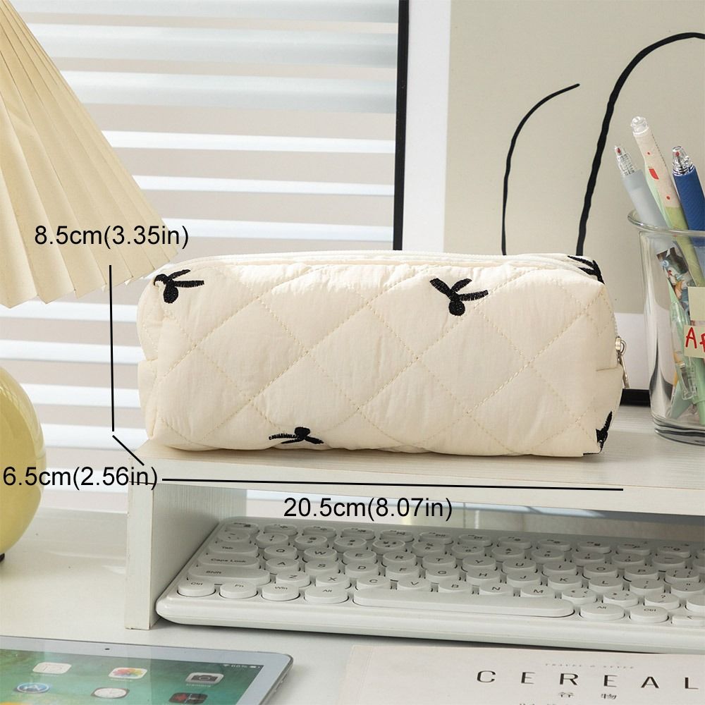Gook Looking Bow Pen Bag Aesthetic Stationery Storage Bag Puffy Quilted Pen Bag School Supplies