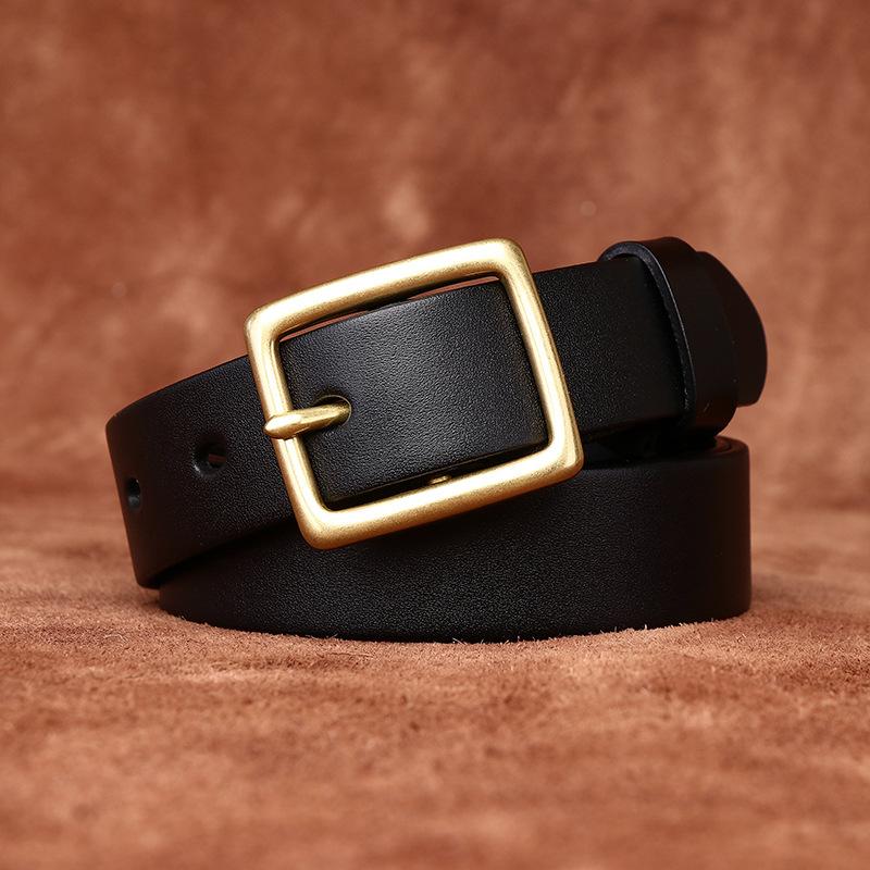 Belt Women's Minimalist Fashion All-Match Brass Pin Buckle Glossy Leather Pure Cowhide Casual Denim Belt