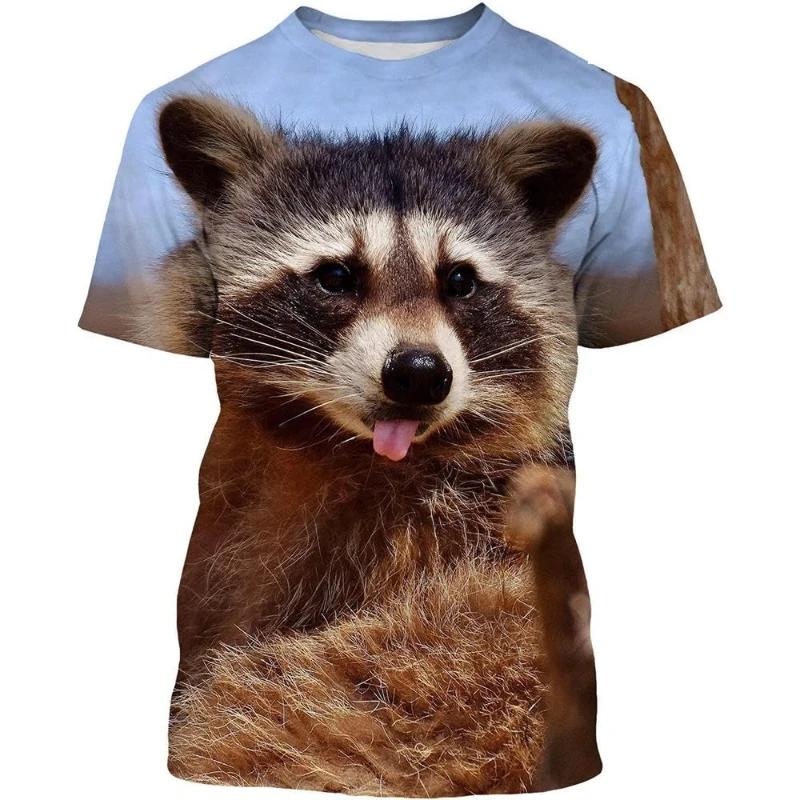 Funny Cute Raccoon Print Men's T-Shirt 3D Animal Print Fashion Harajuku Short Sleeve Summer Sports Y2K Top