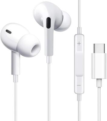 Wired Earphones with New iPhone Wired HiFi Deep Bass Clear Calls Ergonomic with USB Adjustable Comfortable No Remote Control Compatible with Type-C