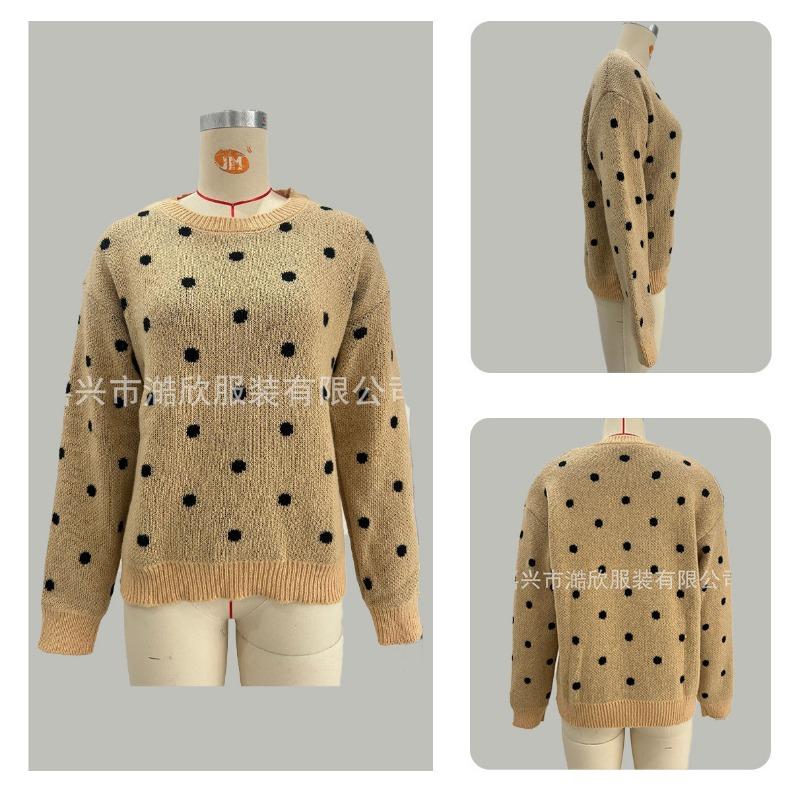 Women S Long Sleeve Pullover Knit Sweater Polka Dot Loose Fit