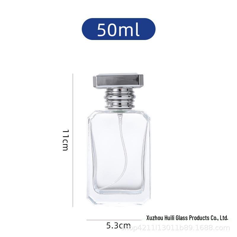T-shaped Cap Glass Perfume Bottle, 50ml Flat Square with Angled Corners