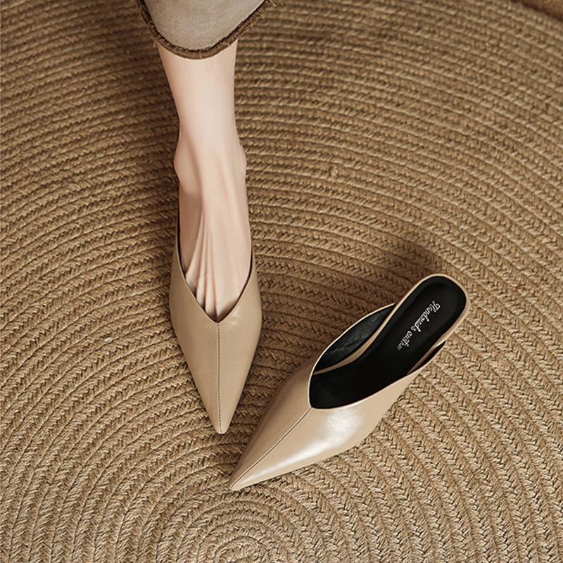 Fashion Shoes Big Size Cover Toe Mules For Women 2025 Ladies' Slippers Loafers Pointed Retro Slides Pointed Toe Loafers Shoes Big Size M