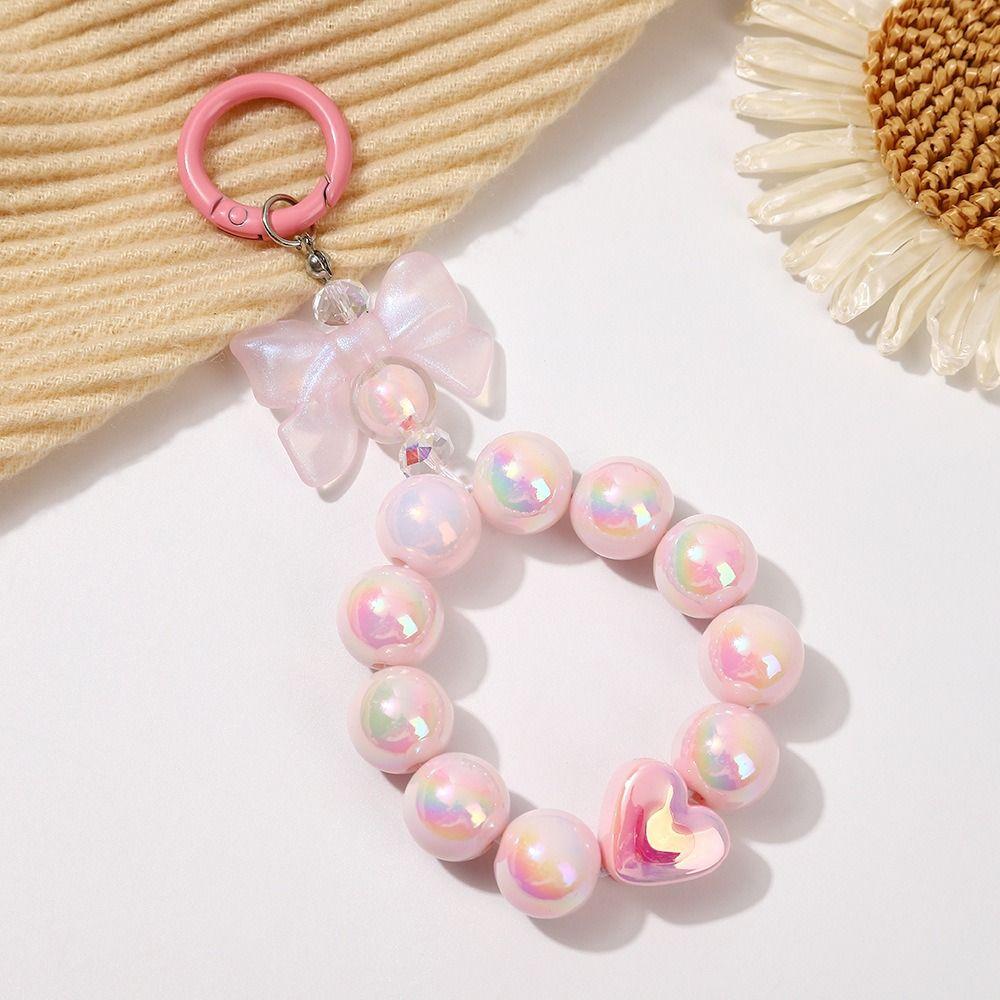Anti-lost Phone Acrylic Lanyard Bowknot Phone Wrist Strap Candy Color Beads Keychain  Phone Charm