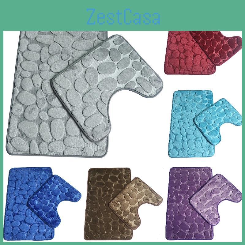 Colorful Pebbles Bath Mat And Pedestal Memory Foam Set Cozy Non-slip Bathroom Essentials