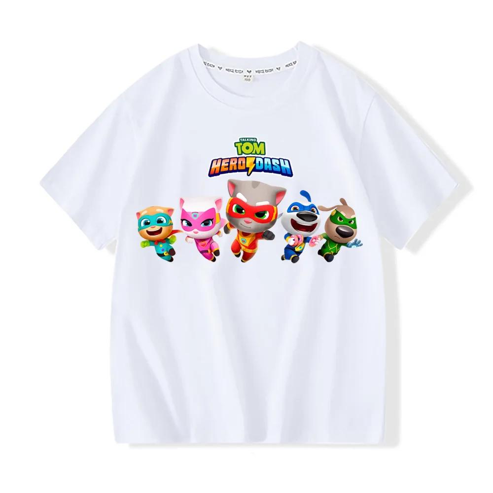 

Talking Tom Anime T-Shirt Summer Children 100%cotton T-shirt Cute Cartoon Boy Girl Tops Baby Toddler Short Sleeve kids clothes 100 белый
