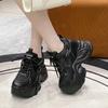 8.5CM Women Summer Hollow Breathable Mesh Chunky Sneakers Microfiber Leather Comfy Casual Dad Shoes Female Platform Sports Shoes