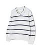 IRONYPORNO WHITELINE 86-Iroj365 Open-Neck Striped Long-Sleeve Knit White