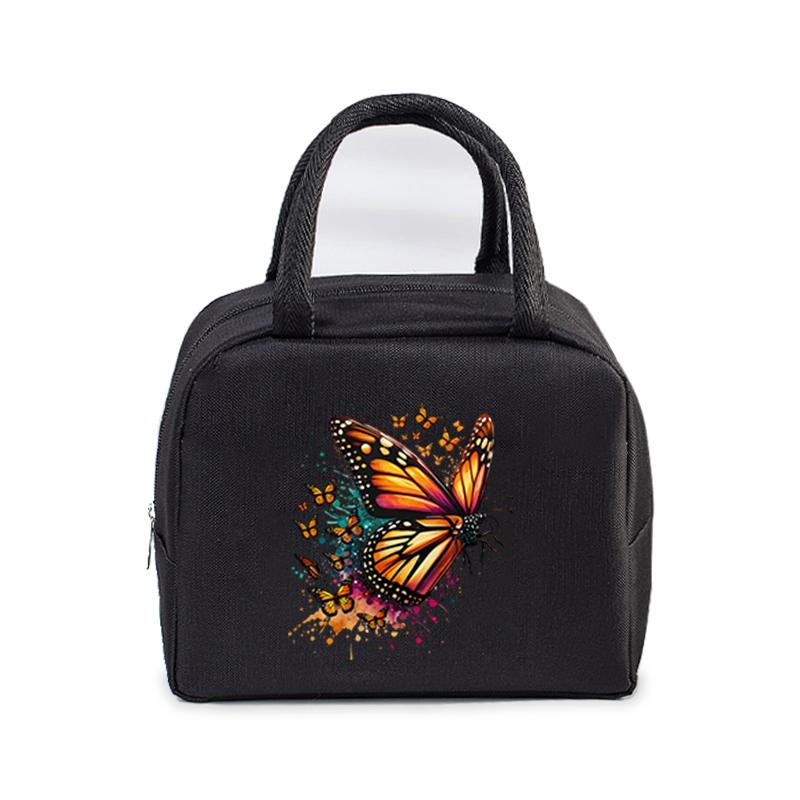 Vintage Butterfly Lunch Bag Student Office Women Men Bento Pouch Aesthetics Butterfly Insulation Portable Picnic Food Lunch Bags