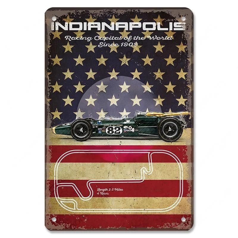 Vintage Metal Tin Signs Racing Car Plaque Decor F1 Racetrack Metal Poster Wall Art for Garage
