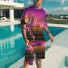 Summer Tribal Printed Men's T-shirt Set Round Neck T-shirts 2 Piece