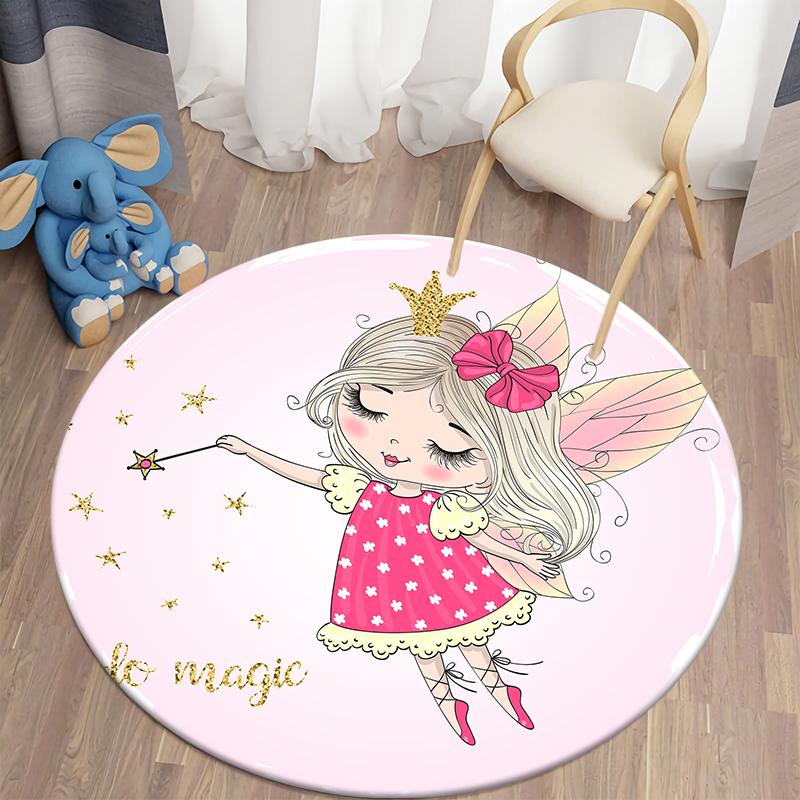 Decorative Round Carpet Cartoon Ballet Girls Print Area Rugs Bedroom Carpet Floor Mat Anti-slip Children's Rugs Mat for Children