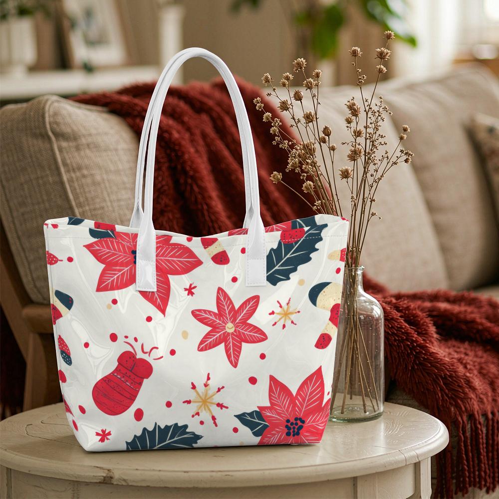 Christmas Print Tote Bag Large Capacity Portable Casual Daily Shoulder Handbag for Women Outdoor Travel Shopping Holiday Use