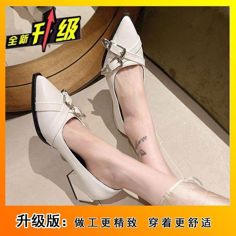 Pointed British Style Small Leather Shoes Women's 2025 New Thick Heel Black Solid Color High Heels Versatile Professional Temperament Single Shoes