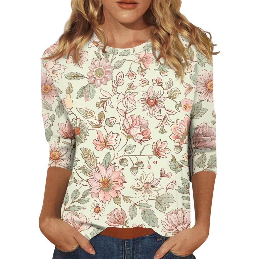 Women's 3/4 Sleeve Shirts Graphic Tees Shirts Casual Basic Tops Pullovers