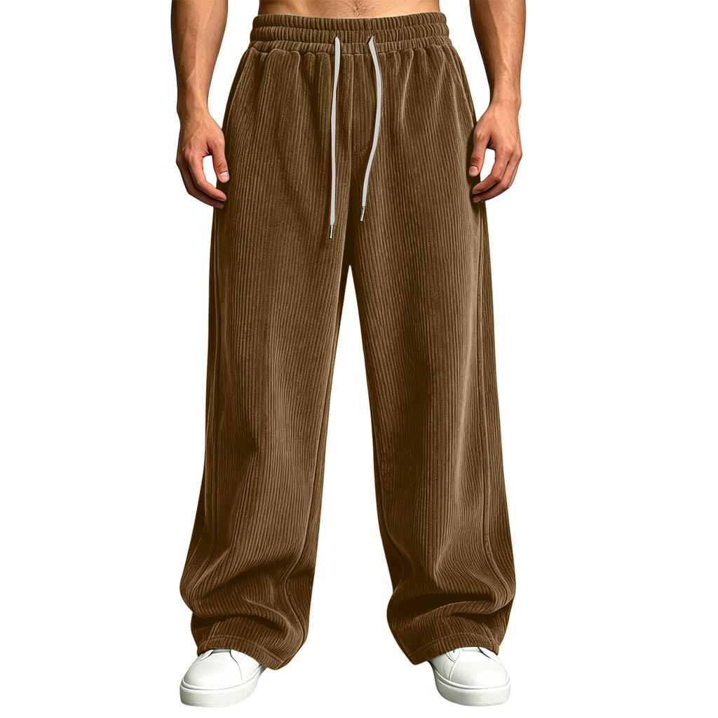 Men's Color -Lined Sweatpants High Waist Loose Fit Wide Leg Pants with Pockets
