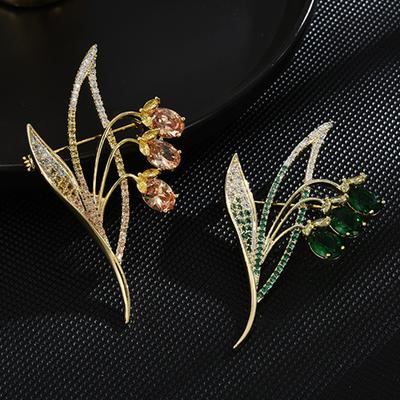 Kupfer Mikroeinlage Zirkonia Glockenorchidee Brosche Mode Geschenkset Zubehör