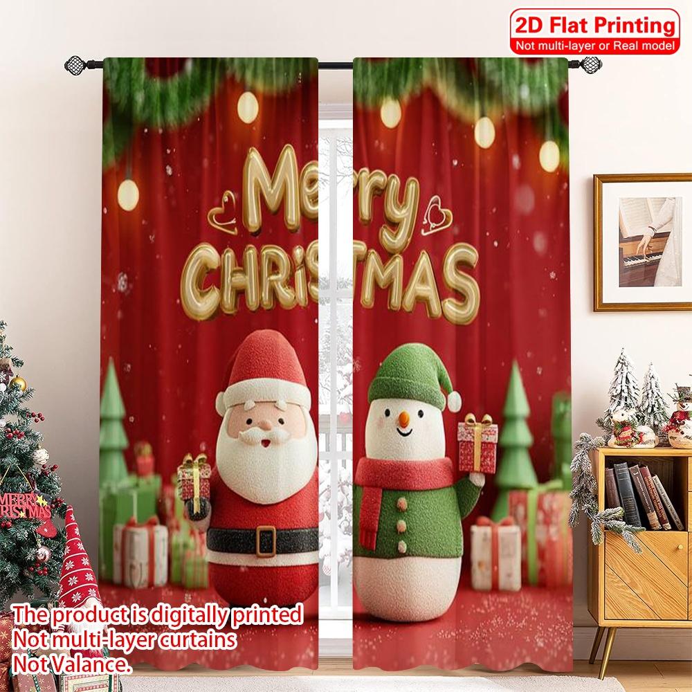 

2pcs 2D flat printing Christmas Window Curtains Merry Red Christmas Versatile Polyester Without Electricity Festive Curtains for 100*130 Rod Pocket 1pcs