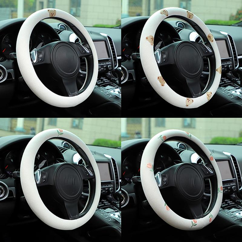 Women's Car Steering Wheel Cover Anti Slip Durable Cute Cartoon Bear Cars Steering Wheel Covers Universal Auto Handle Decoration