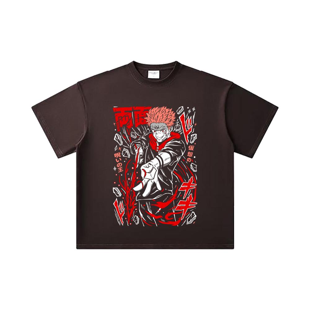 260 GSM Double Yarn 32 Count 100% Cotton Jujutsu Kaisen V31 Sukuna Print Unisex Heavy Cotton T Shirt