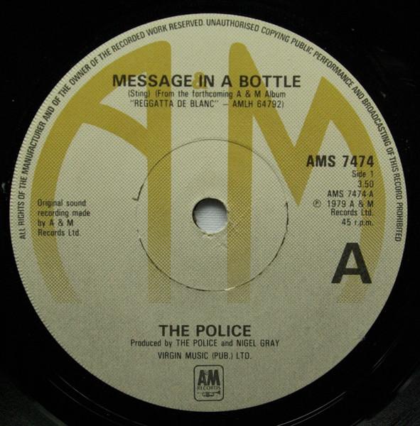 

7inch Record POLICE - Message In A Bottle AMS7474 A&M Records 1979 UK Rock Used