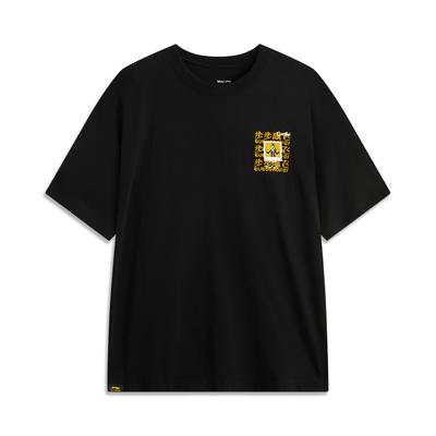 Li Ning X Disney Samenwerking Goofy Serie Ademend Comfortabel Ronde Hals Losvallend Kort Mouw T-shirt Heren T-shirt Zwart AHSUA73-2