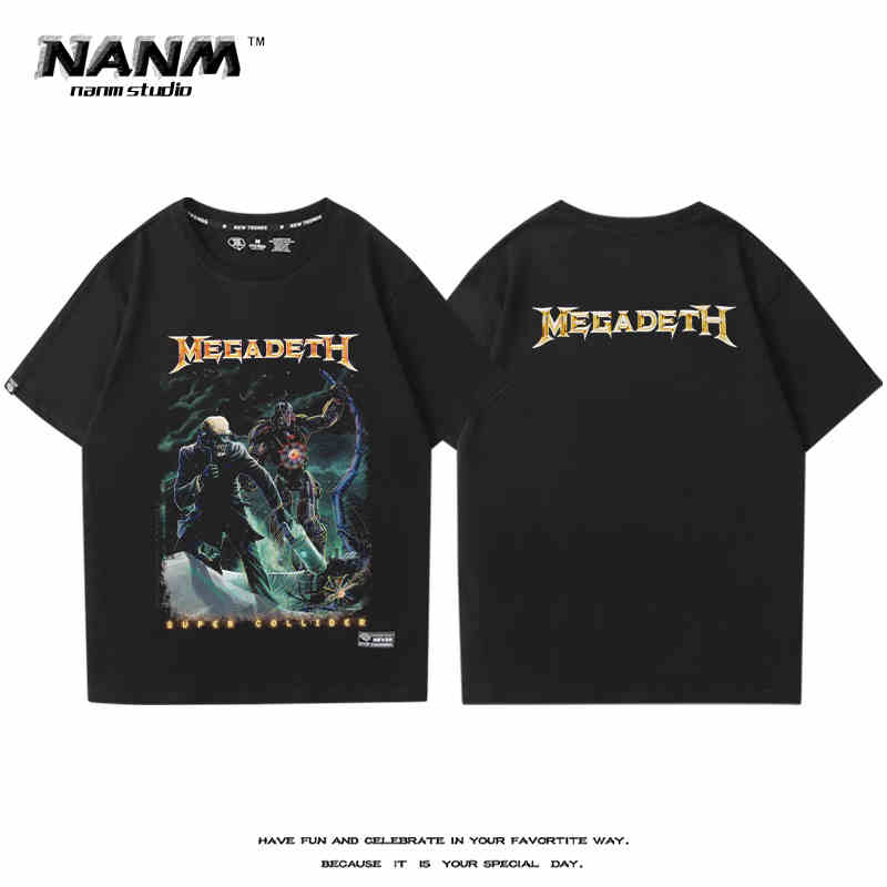 2024 MEGADETH Metal Band Short Sleeve T-shirt Men's and Women's New Summer Cotton Street Rock Trend Print Half Sleeve