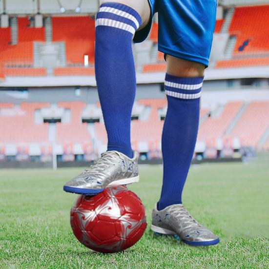 1 Paar Kniehohe Gestreifte Fußballsocken Rutschfest Feuchtigkeitsableitend Stretch Kinder Jugend