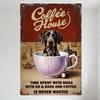 Vintage Coffee House Metal Tin Sign - Retro Whimsical Dog & Coffee Themed Wall Art for Cafe Bar Man Cave Home Decor