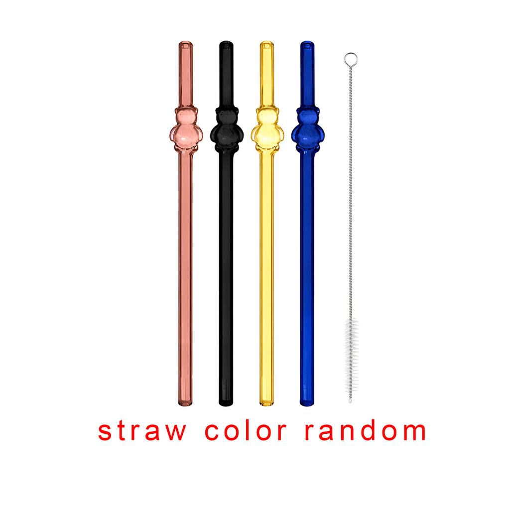 1/5/7Pcs 1set Bear Glass Straw Transparent Color Cartoon Shaped Straw Environmental Protection and Heat Resistance