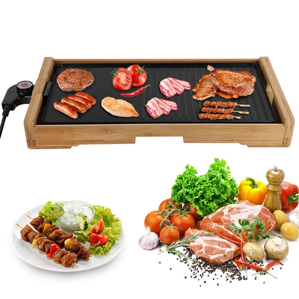 Bamboo Smokeless Non Stick Electric Baking Pan Indoor Baking Tray (UK Plug 220V)