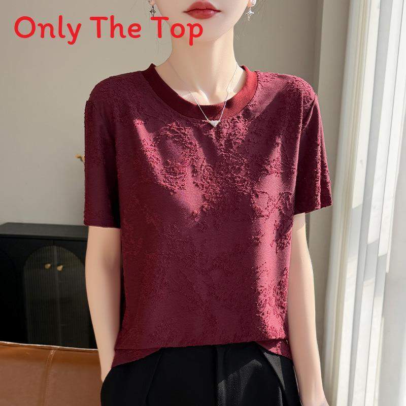 Silk Short Sleeve T Shirt With Jacquard Weaving For Casual Wear