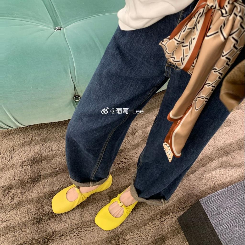 Sheepskin Version~ Grape Mother Same Retro Grandma Shoes Diagonal Square Pleated Mary Jane Shoes Women's Ballet Flats