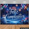2D Plane Spanish Birthday Background Fabric, Dark Blue Starry Sky Background with Twinkling starsDJH