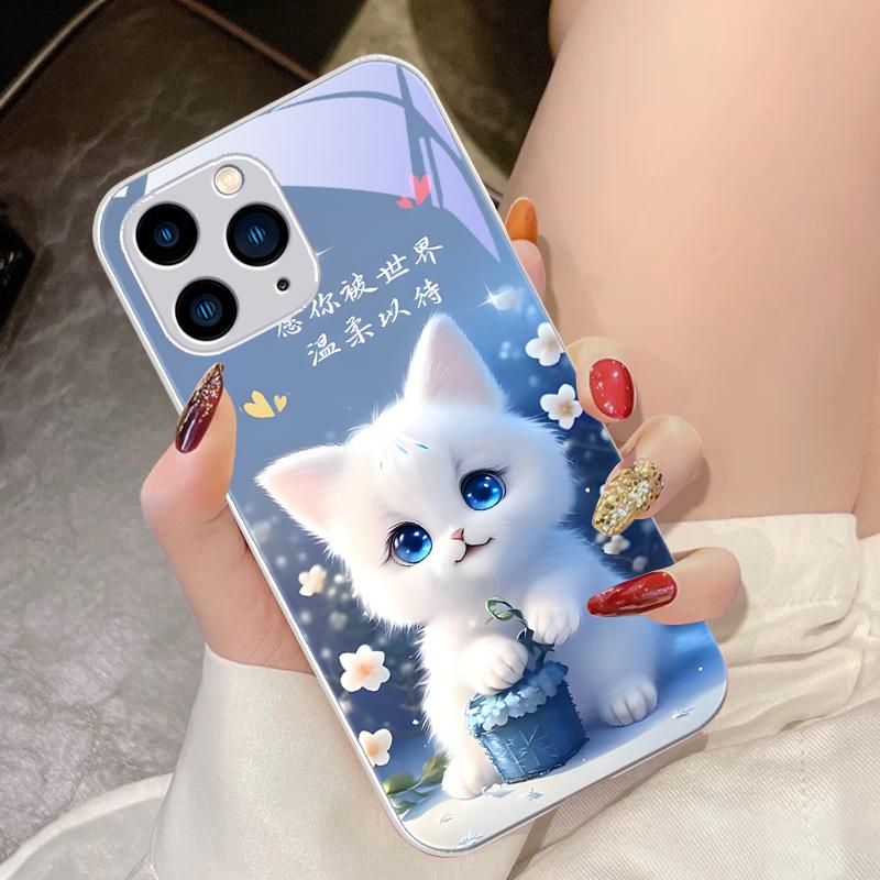 Cute Little Dog Green For IPhone 16 Pro Max 15 Pro 14 13 12 Mini 11 XS Max XR 7 8 Plu SE 2022 Tempered Glass Phone Case