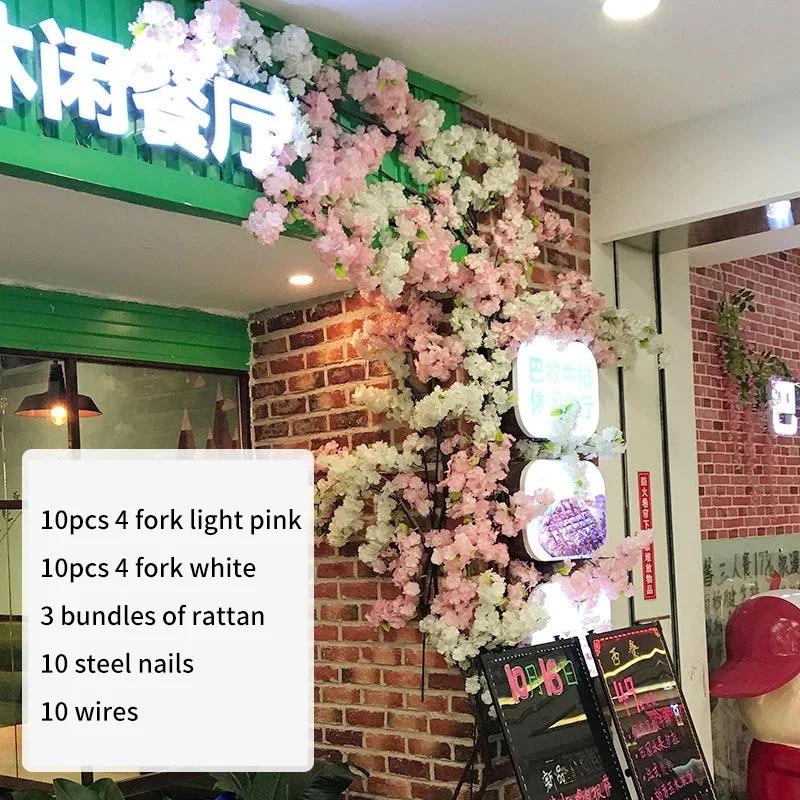 Artificial Cherry Tree Rattan Flower, Silk Wedding Background, Wall Decoration Flower, Home Decoration