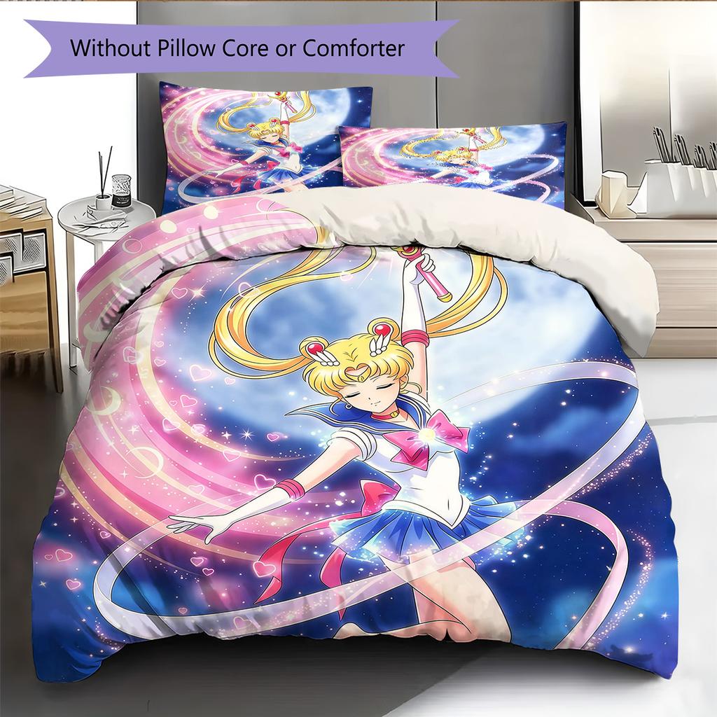 Set Copripiumino con Fantasia Sailor Moon2 Decorazione per la Casa Regalo (1 * copripiumino + 2 * federe senza imbottitura)