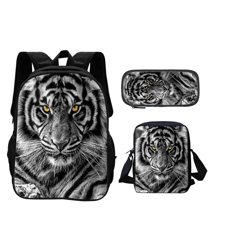 Top selling tiger backpack pencil case crossbody bag 3pcs set trendy animal print best gift for boys or girls on school birthday